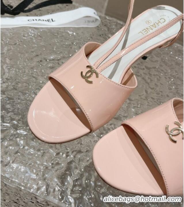 Durable Chanel Patent Calfskin Sandals 5.5cm with Pearls Heel Pink 527009