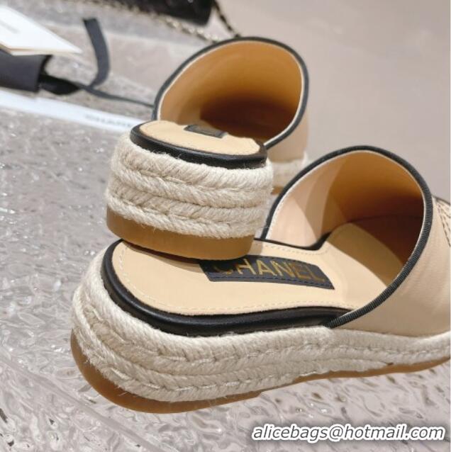 Good Looking Chanel CC Lambskin Espadrilles Mules Beige 527017