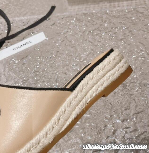 Good Looking Chanel CC Lambskin Espadrilles Mules Beige 527017