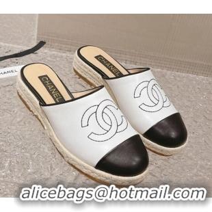 Stylish Chanel CC Lambskin Espadrilles Mules White 527018