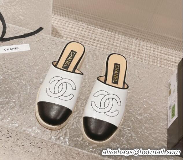 Stylish Chanel CC Lambskin Espadrilles Mules White 527018