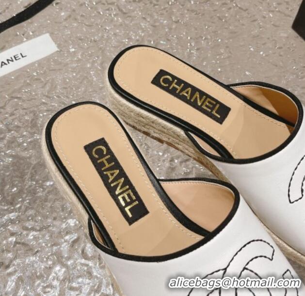 Stylish Chanel CC Lambskin Espadrilles Mules White 527018