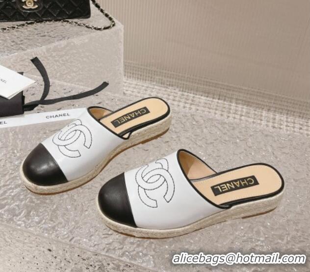 Stylish Chanel CC Lambskin Espadrilles Mules White 527018