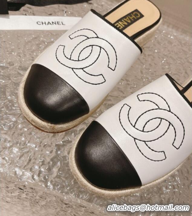 Stylish Chanel CC Lambskin Espadrilles Mules White 527018