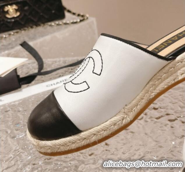 Stylish Chanel CC Lambskin Espadrilles Mules White 527018