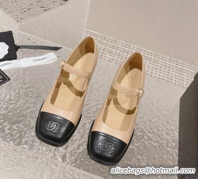 Duplicate Chanel Lambskin Mary Janes Pumps 5.5cm Beige 527025