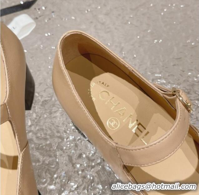 Duplicate Chanel Lambskin Mary Janes Pumps 5.5cm Beige 527025