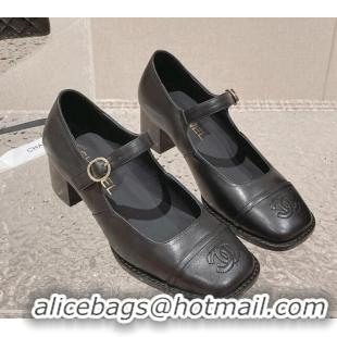 Sophisticated Chanel Lambskin Mary Janes Pumps 5.5cm Black 527026