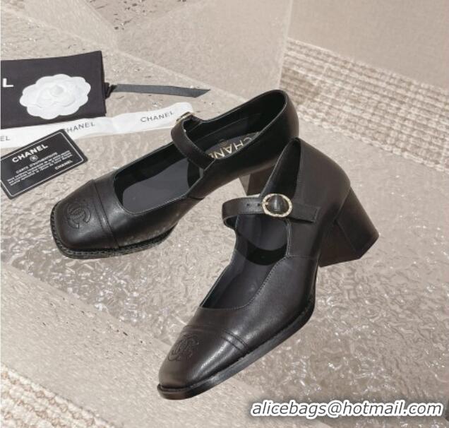 Sophisticated Chanel Lambskin Mary Janes Pumps 5.5cm Black 527026