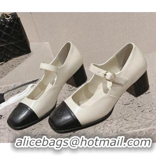 Perfect Chanel Lambskin Mary Janes Pumps 5.5cm White 527027