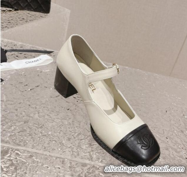 Perfect Chanel Lambskin Mary Janes Pumps 5.5cm White 527027