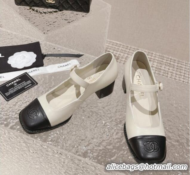 Perfect Chanel Lambskin Mary Janes Pumps 5.5cm White 527027