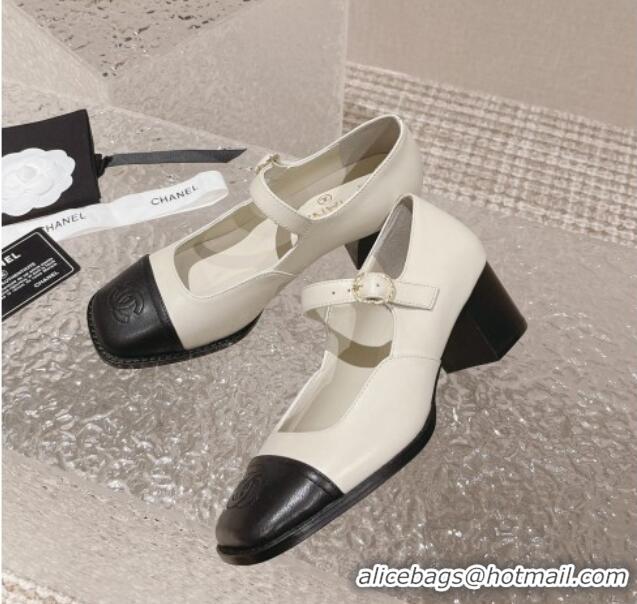 Perfect Chanel Lambskin Mary Janes Pumps 5.5cm White 527027