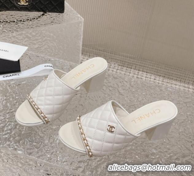 Low Price Chanel Quilted Lambskin Heel Slide Sandals 7cm White 527028