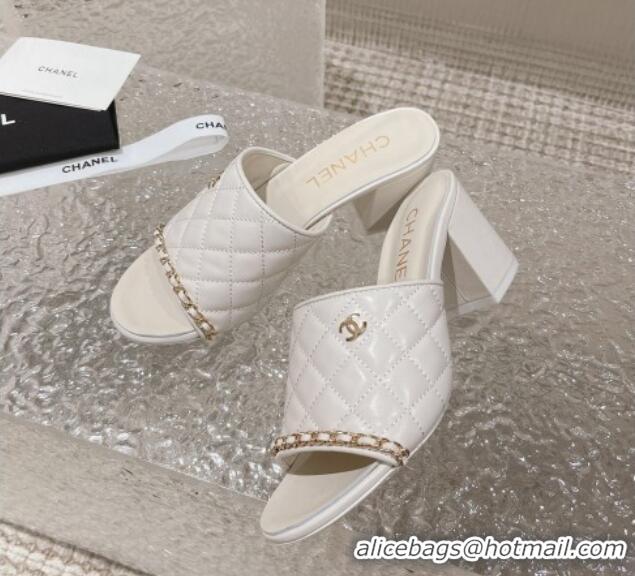 Low Price Chanel Quilted Lambskin Heel Slide Sandals 7cm White 527028