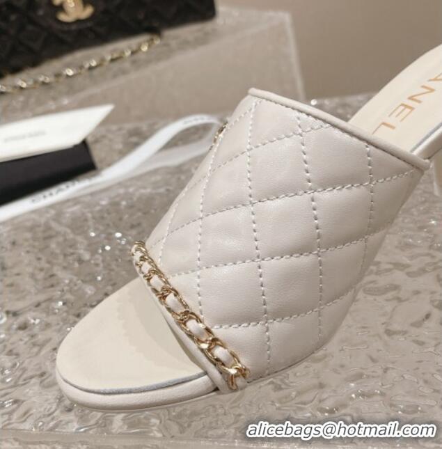 Low Price Chanel Quilted Lambskin Heel Slide Sandals 7cm White 527028