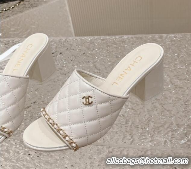 Low Price Chanel Quilted Lambskin Heel Slide Sandals 7cm White 527028