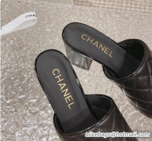 Sumptuous Chanel Quilted Lambskin Heel Slide Sandals 7cm Black 527029