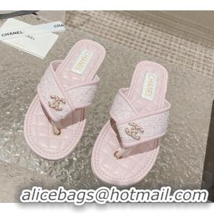 Shop Duplicate Chanel Tweed Flat Thong Slide Sandals Light Pink 527032