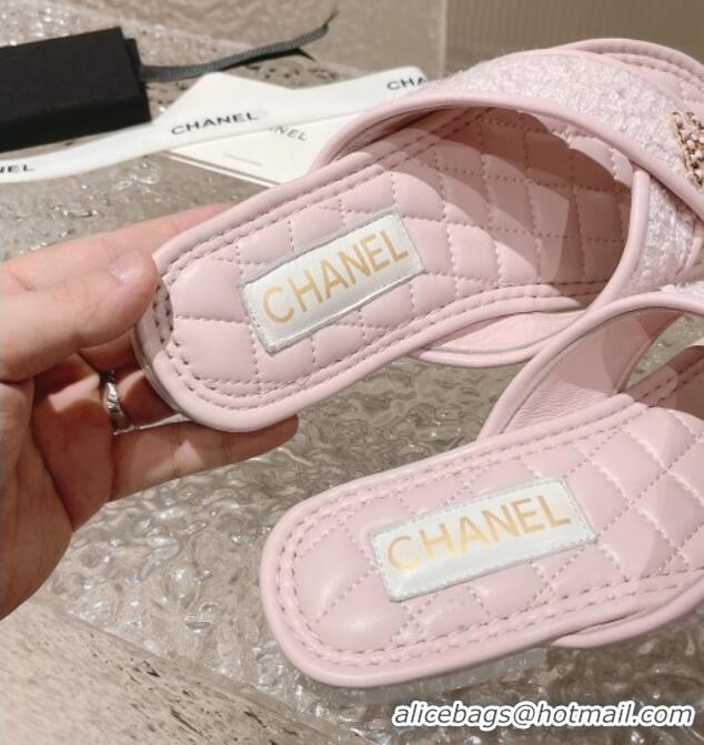 Shop Duplicate Chanel Tweed Flat Thong Slide Sandals Light Pink 527032