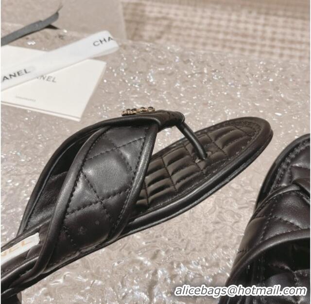 Popular Style Chanel Calfskin Flat Thong Slide Sandals Black 527036