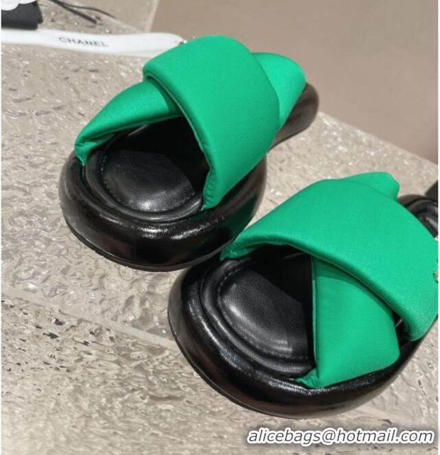 Unique Style Chanel Fabric Slide Sandals with Cross Strap Green 527050 