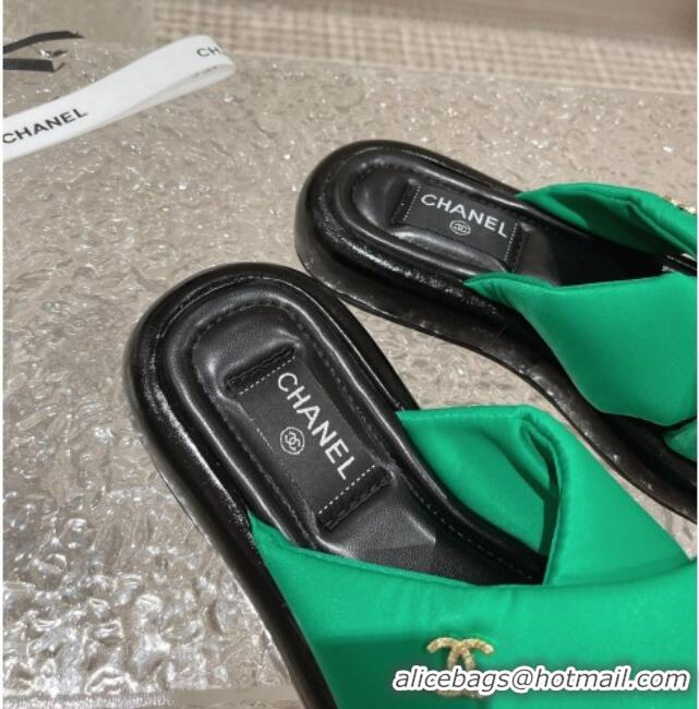 Unique Style Chanel Fabric Slide Sandals with Cross Strap Green 527050 