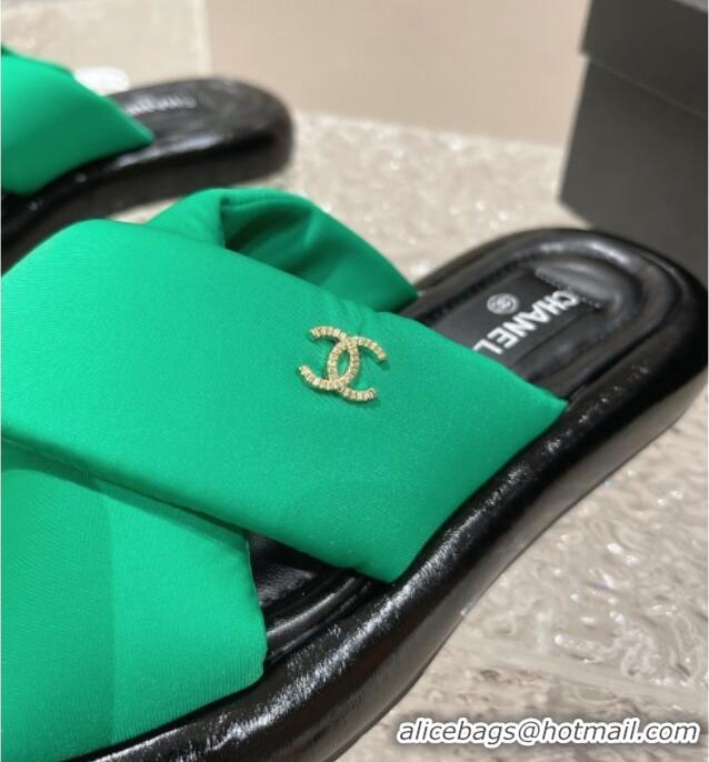 Unique Style Chanel Fabric Slide Sandals with Cross Strap Green 527050 