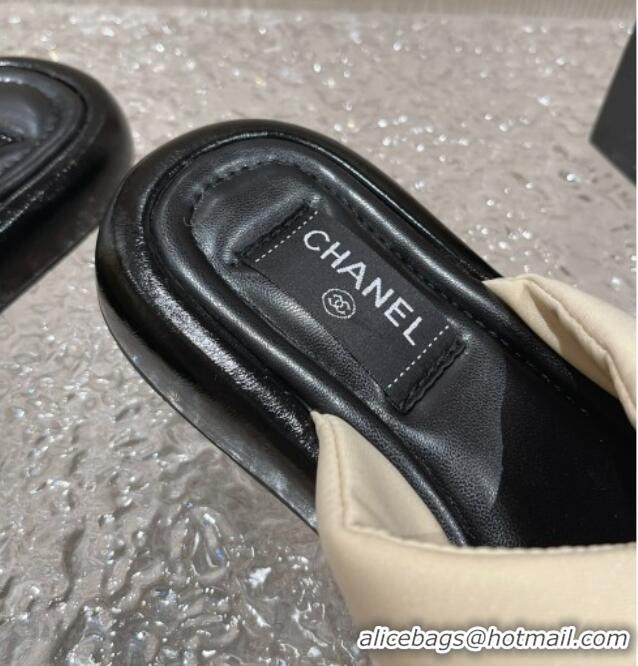 Good Quality Chanel Fabric Slide Sandals with Cross Strap Beige 527053