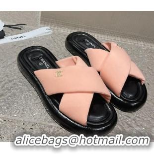 Purchase Chanel Fabric Slide Sandals with Cross Strap Light Pink 527054