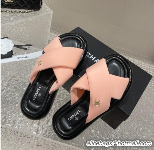 Purchase Chanel Fabric Slide Sandals with Cross Strap Light Pink 527054