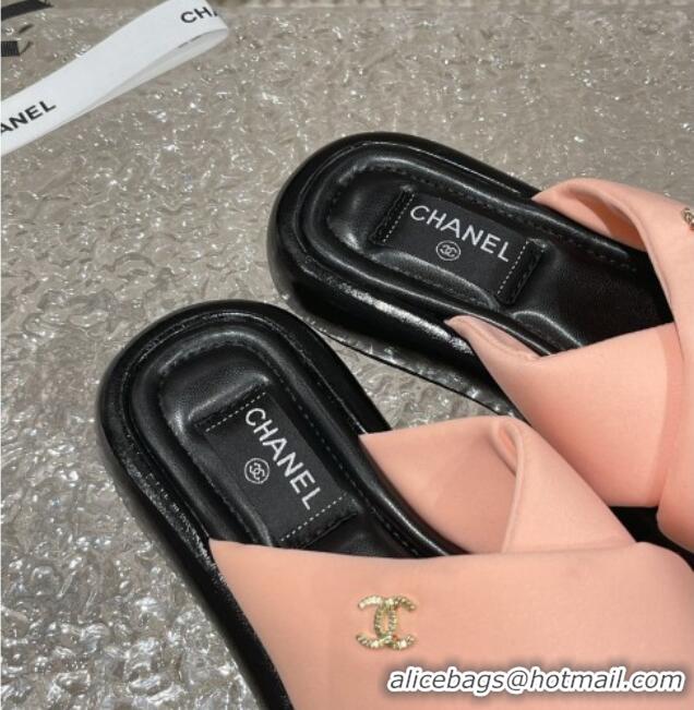 Purchase Chanel Fabric Slide Sandals with Cross Strap Light Pink 527054