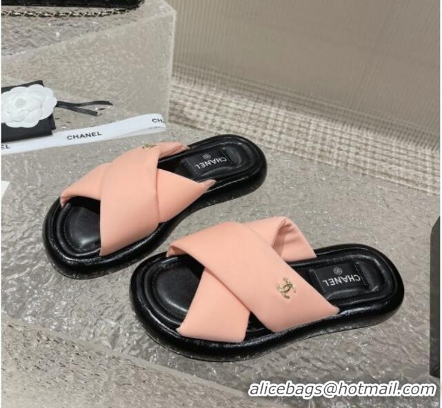 Purchase Chanel Fabric Slide Sandals with Cross Strap Light Pink 527054