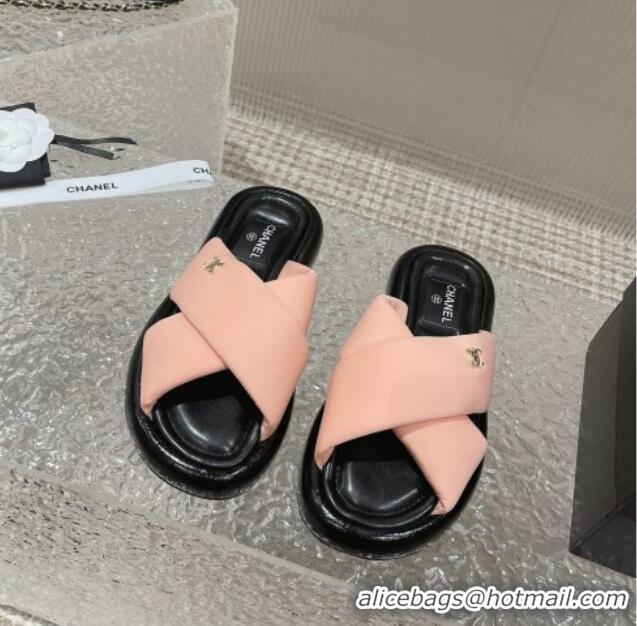 Purchase Chanel Fabric Slide Sandals with Cross Strap Light Pink 527054