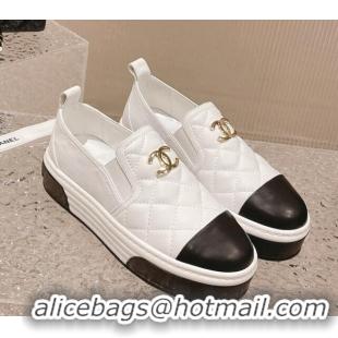 Discount Chanel Quilted Lambskin Platform Loafers White 527057