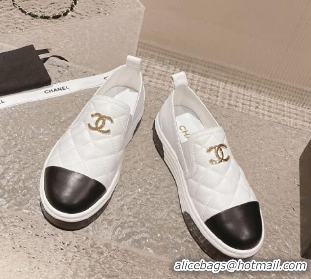 Discount Chanel Quilted Lambskin Platform Loafers White 527057