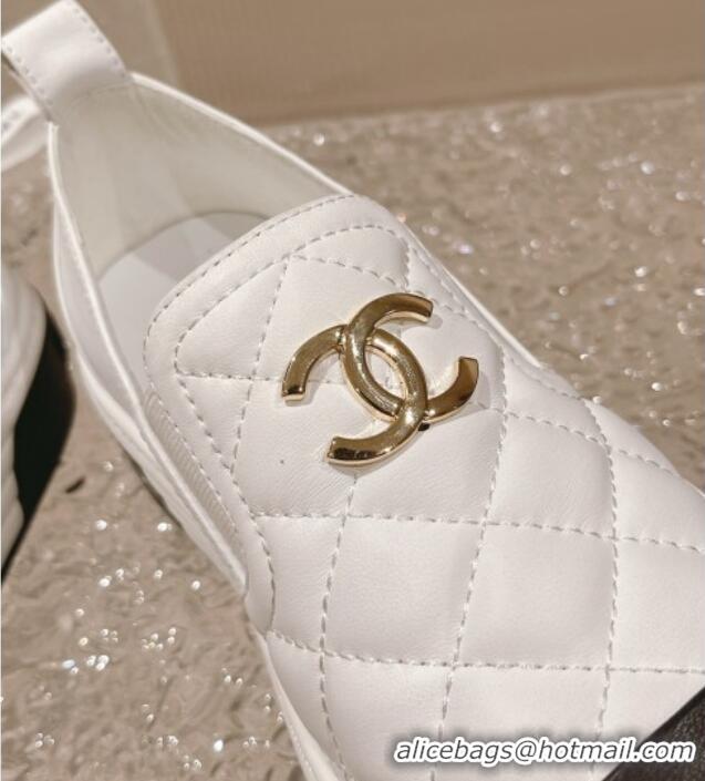 Discount Chanel Quilted Lambskin Platform Loafers White 527057