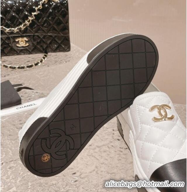 Discount Chanel Quilted Lambskin Platform Loafers White 527057