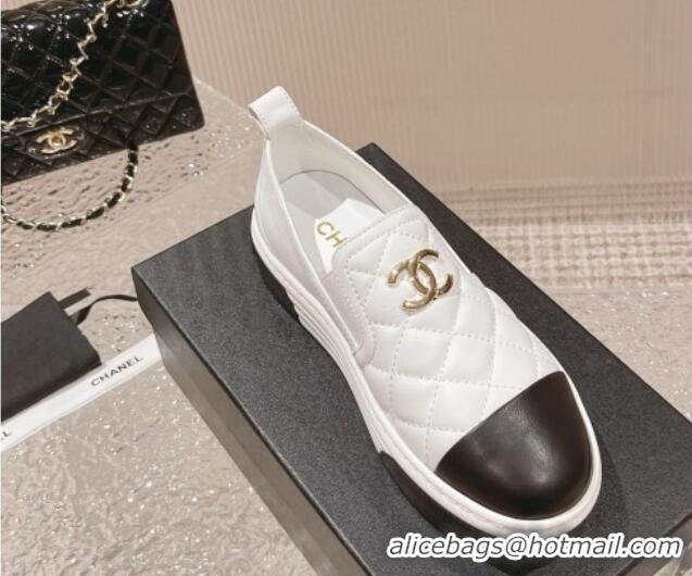 Discount Chanel Quilted Lambskin Platform Loafers White 527057