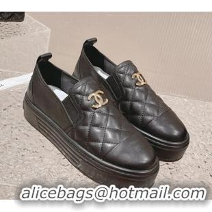 Top Grade Chanel Quilted Lambskin Platform Loafers Black 527058