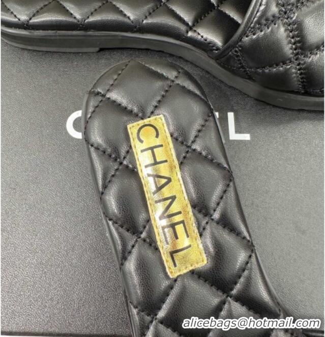 Luxurious Chanel Quilted Lambskin Flat Sandals with Metal CC Black 619073