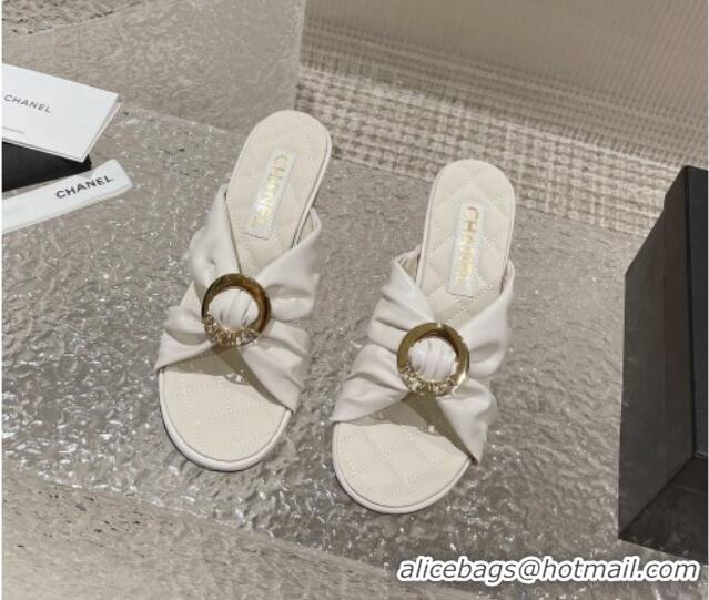 Stylish Chanel Lambskin Wedge Slide Sandals with Buckle 7cm White 619103 