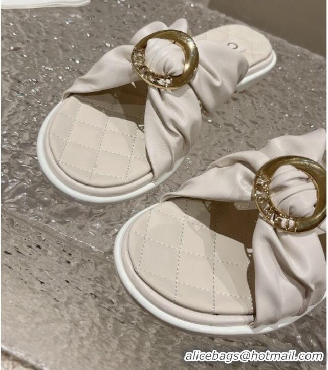 Purchase Chanel Lambskin Flat Slide Sandals with Buckle White 619106