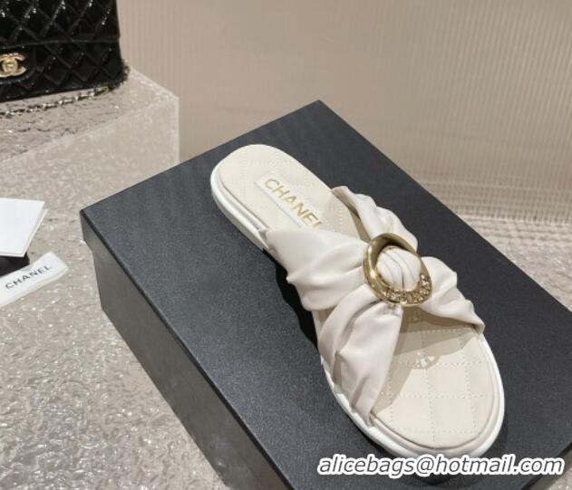 Purchase Chanel Lambskin Flat Slide Sandals with Buckle White 619106