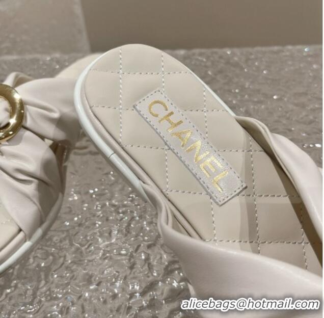 Purchase Chanel Lambskin Flat Slide Sandals with Buckle White 619106