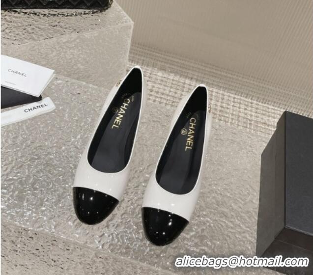 Best Price Chanel Patent Calfskin Medium Heel Pumps 6.5cm White 619107 