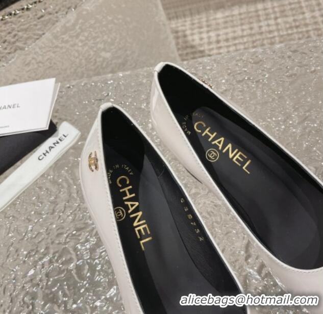 Best Price Chanel Patent Calfskin Medium Heel Pumps 6.5cm White 619107 