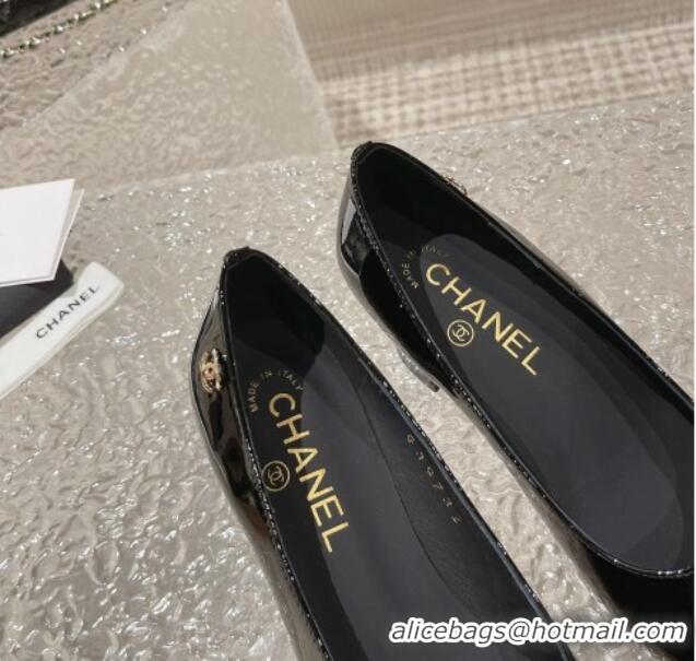 Best Grade Chanel Patent Calfskin Medium Heel Pumps 6.5cm Black 619109