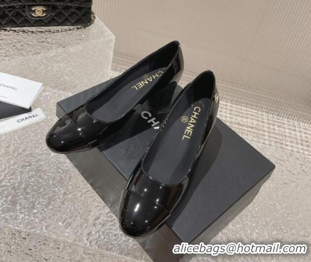 Best Grade Chanel Patent Calfskin Medium Heel Pumps 6.5cm Black 619109