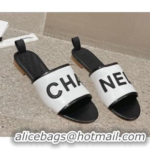 Best Product Chanel Calfskin Flat Slide Sandals White 619113